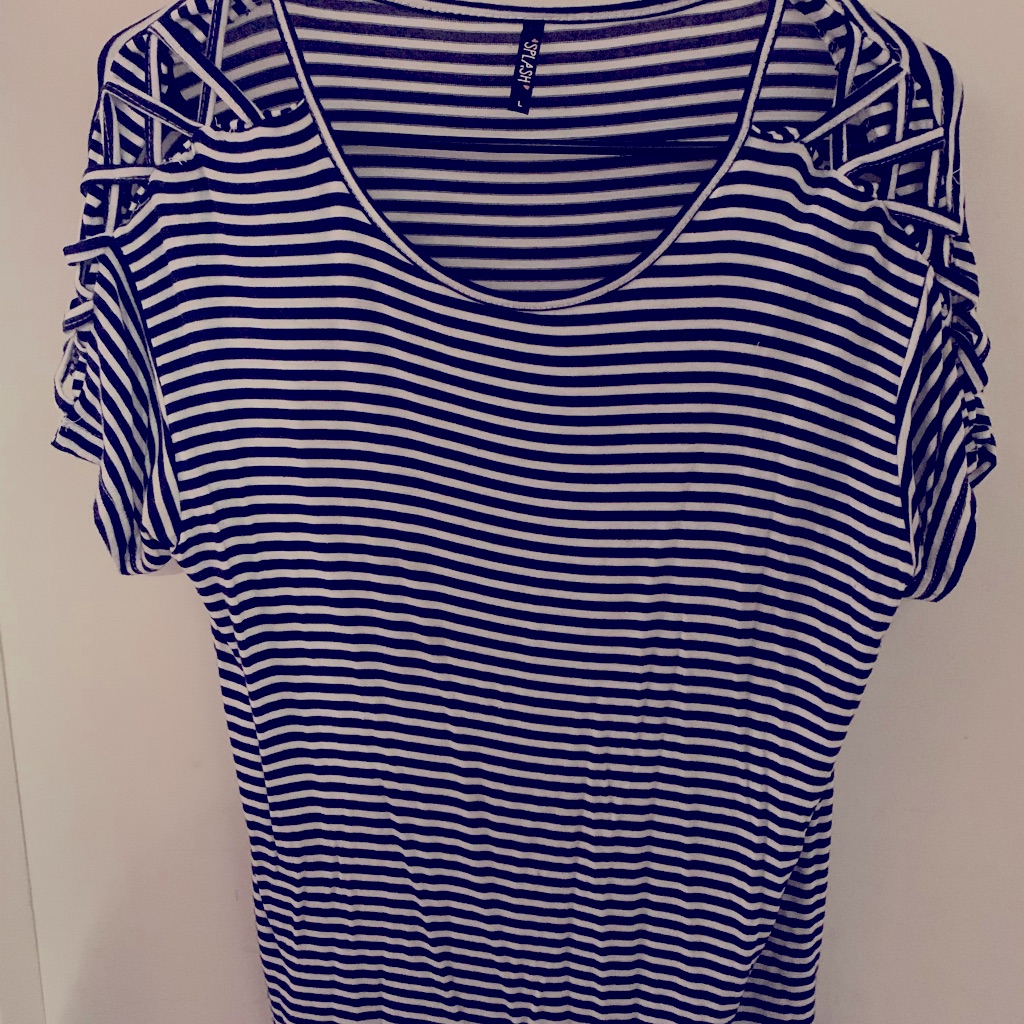 Splash Brand Size Large Blue  White Airy Sleeve Wms Top